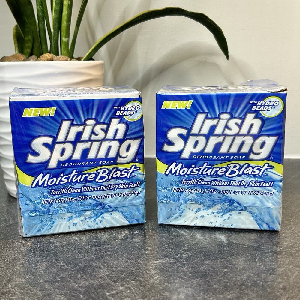 6 Bars IRISH SPRING Moisture Blast Hydro Bead Soap No Flaxseed 4 oz‎ Each